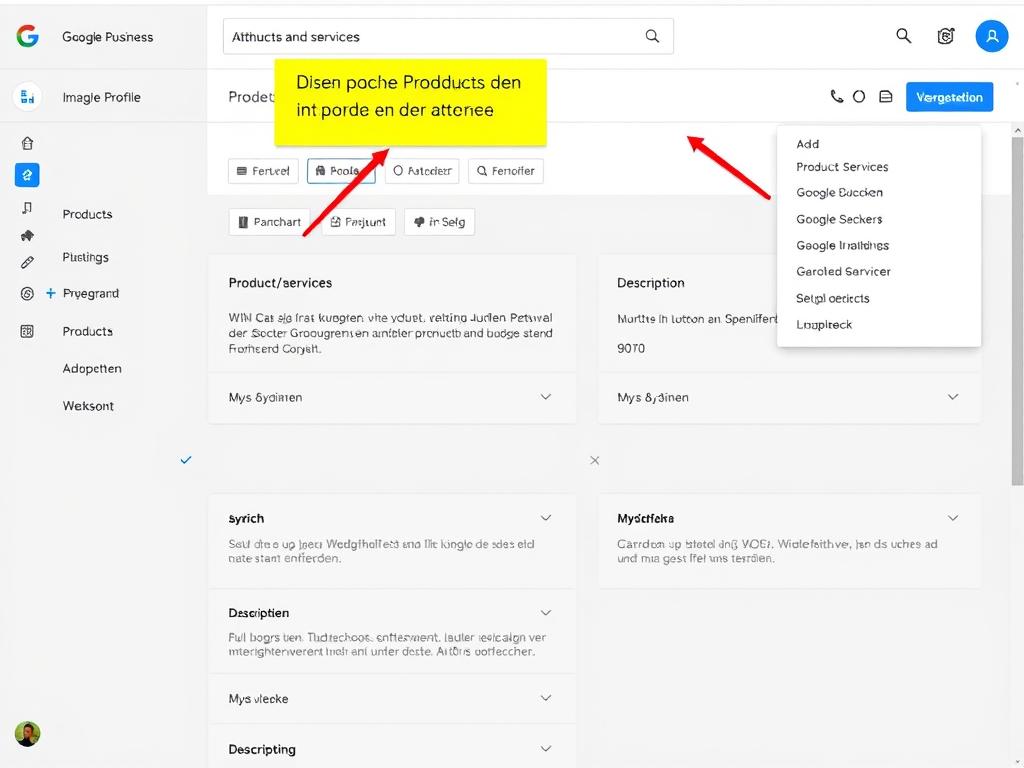 Produkt- und Dienstleistungsbereich im Google Unternehmensprofil
